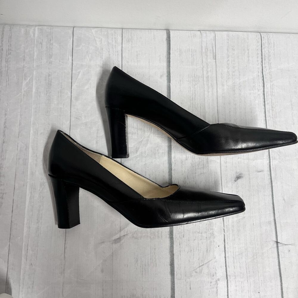 Vintage Ann Taylor Heels Pumps Shoes size 7.5M Black Leather Made in Italy 2.75" - Picture 3 of 9